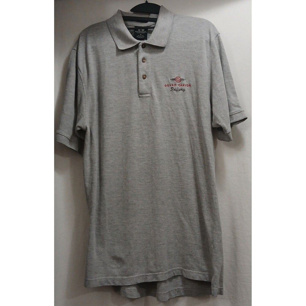 Weatherproof Grand Canyon Railway Embroidered Polo Short Sleeve Mens Medium Gray
